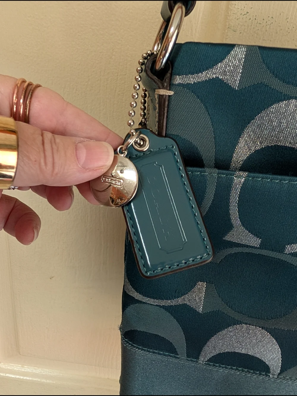 Coach Teal & Silver Signature Crossbody Bag